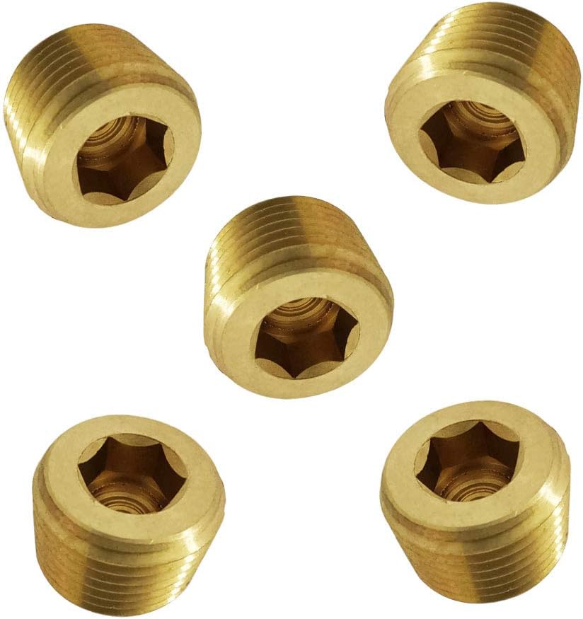 Legines Brass Pipe Fitting, Hex Socket Drive Countersunk Plug 1/8" NPT Male 1200psi (Pack of 5)