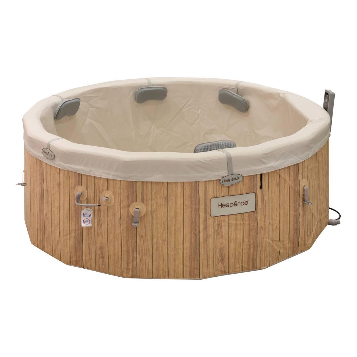 Hespéride - Spa Semi-Rigide Nordik Argile, Effet Bois, Ø 190 cm, 5-7 Personnes, 180 Jets, Connecté WiFi - pour Jardin, Terrasse