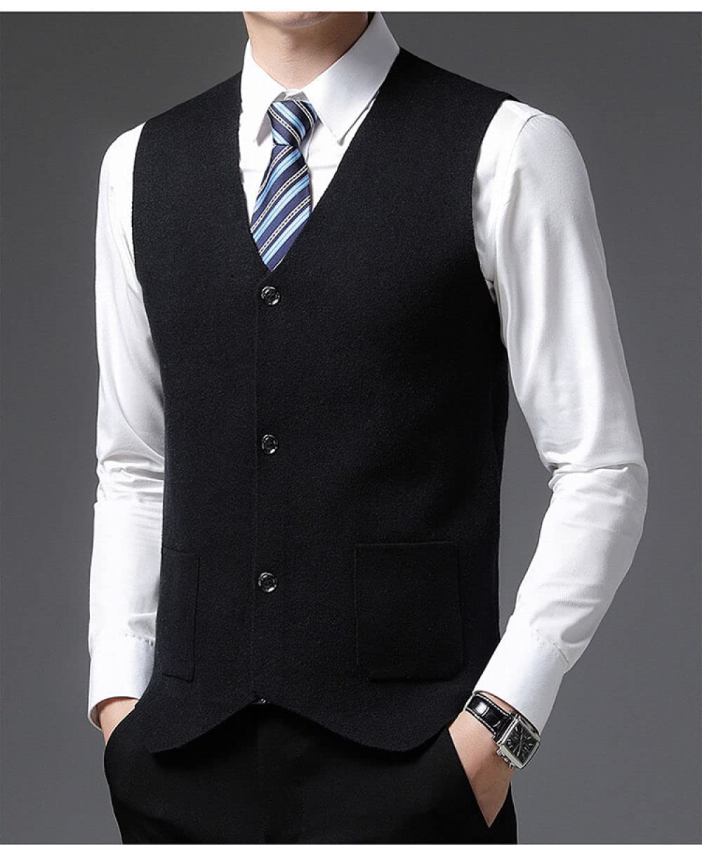Strickweste Herren Ärmellos,Herren Strickpullover Weste Lässig Einfarbig Schwarz V-Ausschnitt Ärmellos Knöpfe Strickjacke Weste Classic Business Slim Strickweste Herbststrick Tanktops Mit Tasche