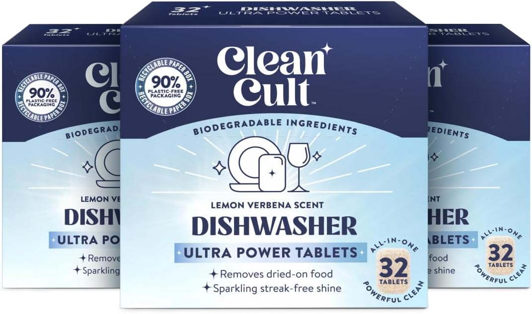 Cleancult Ultra Power Dishwasher Detergent Pods for Sparkling Streak-Free Shine, All-In-One, No Plastic Waste, 96 Count