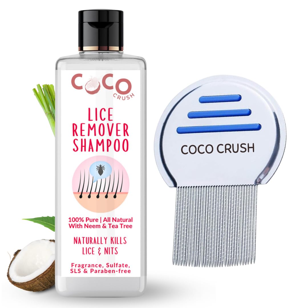 Coco Crush Ayurvedic Lice Treatment Combo: Anti Lice Shampoo & Lice Treatment Comb|100% Natural Head Lice Removal|Safe For Kids|Neem & Tea Tree Extracts|Paraben & Sulphate Free (50Ml + Comb)