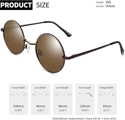 Miniatura 4 de Gafas de sol Joopin polarizadas, estilo Lennon, redondas, gafas de sol estilo hippy redondas para mujer y hombre