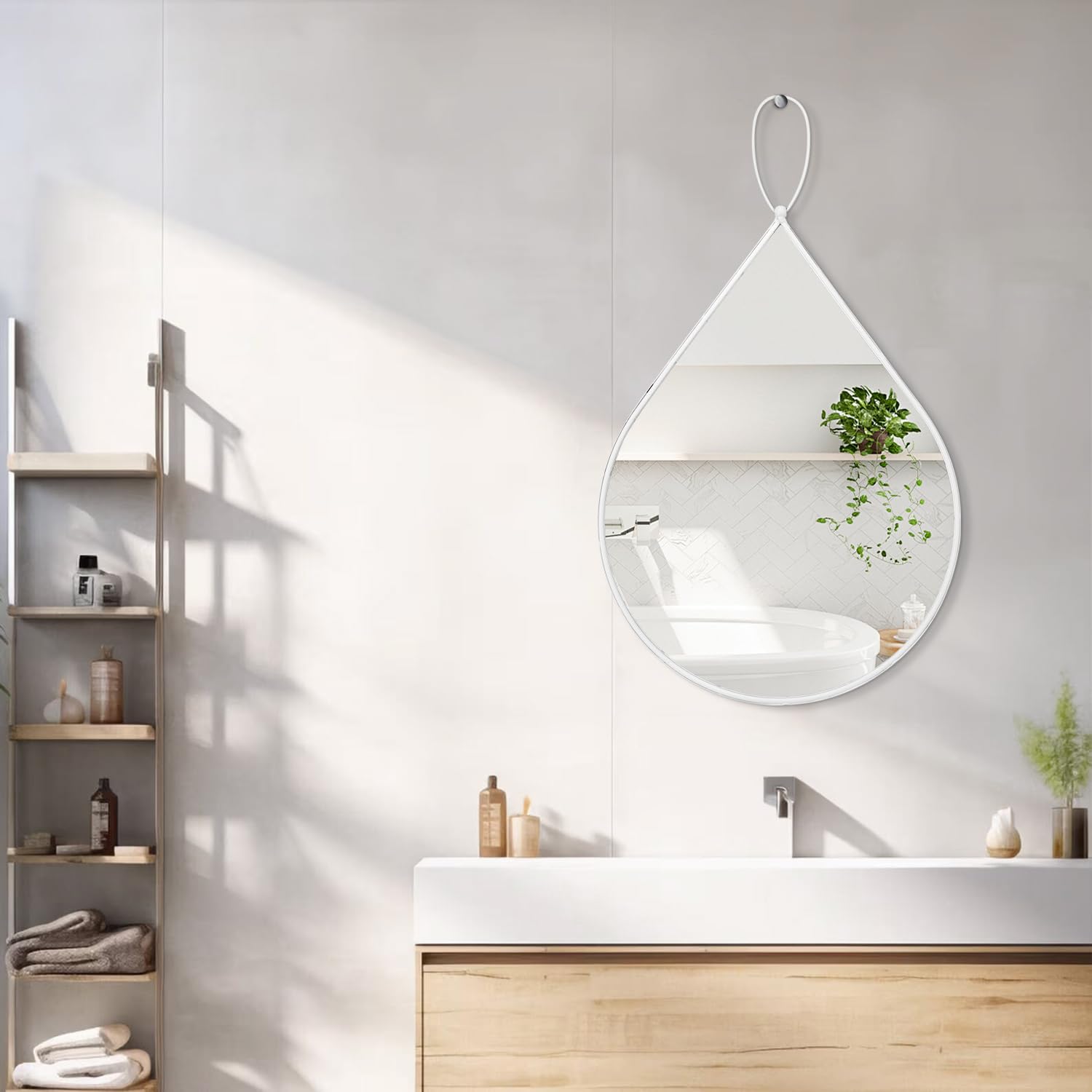 FEUFOAM White Mirror with Metal Frame Drop Shape Bathroom Mirrors Large Wall Mirror Irregular Decorative for Bedroom Living Room Vanity Entryway Hallway 50x40cm