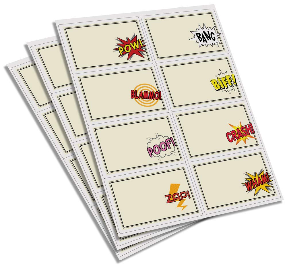 Ozorath Comic Superhero Label Stickers For Gift Or Name Tags Fancy Dress Party Present