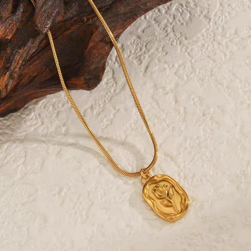 Image of MEENAZ Gold Plated Pendant Necklace for Woman | Anti Tarnish Stainless Steel Floral Locket Chain | Stylish Jewellery for Women | Fashion Chains for Women | Stainless Steel Jewelry Waterproof -174