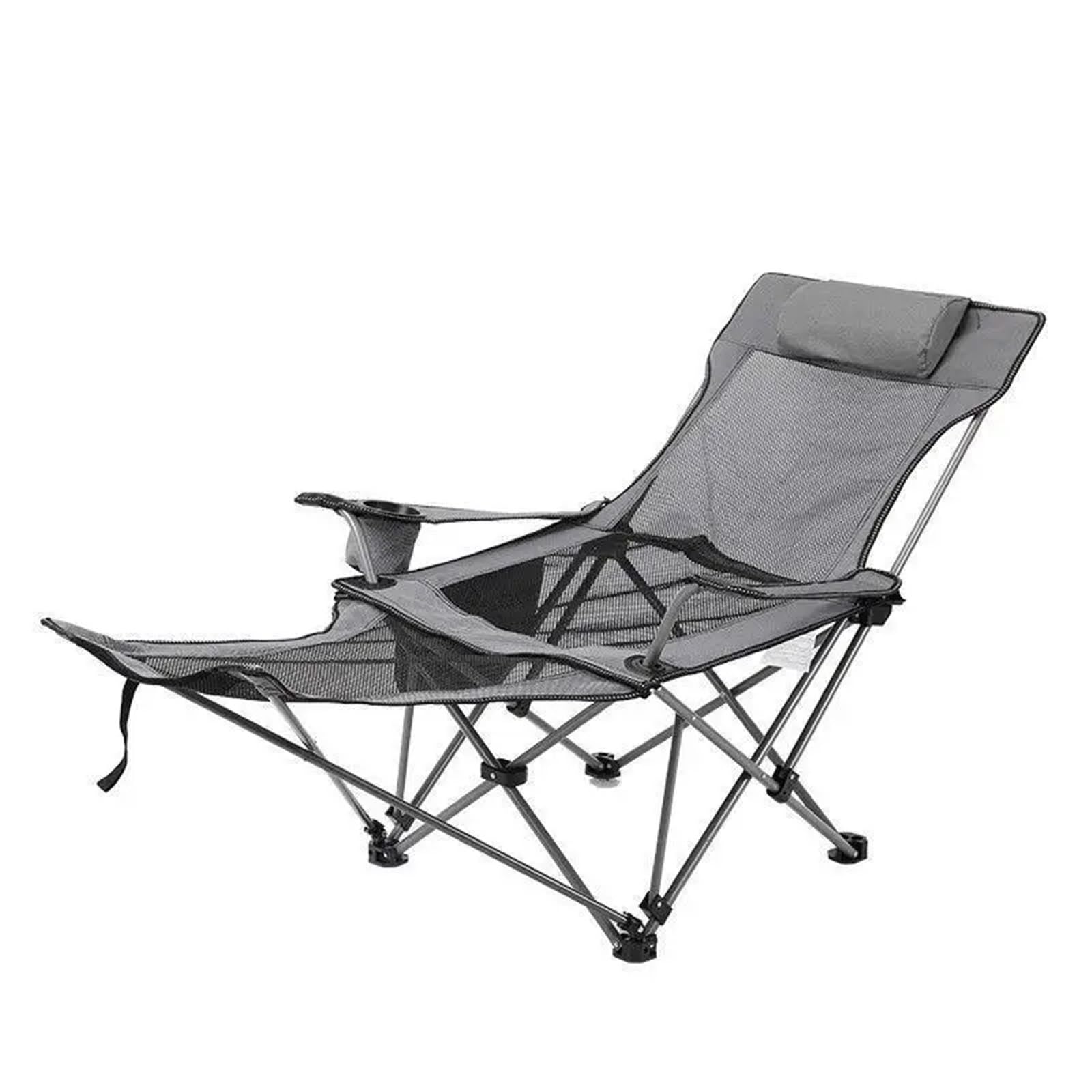 Chaise longue de jardin confortable en maille grise pour terrasse et plage