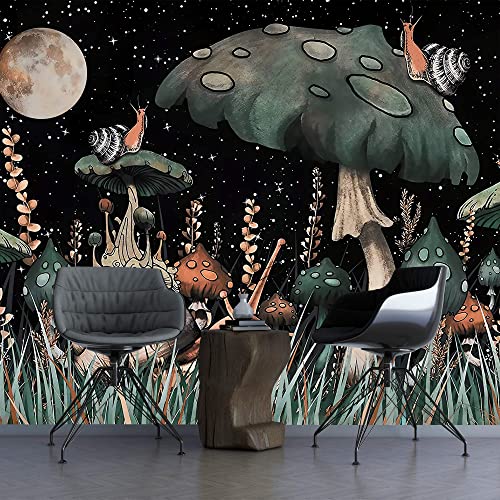 Wxhfm - Black Dream Mushroom Wallpaper Nursery Children Starry Sky Wall Mural For Bedroom Living Room Adhesive Fabric Decor - 137"X96"（Not Peel And Stick） #TOP2