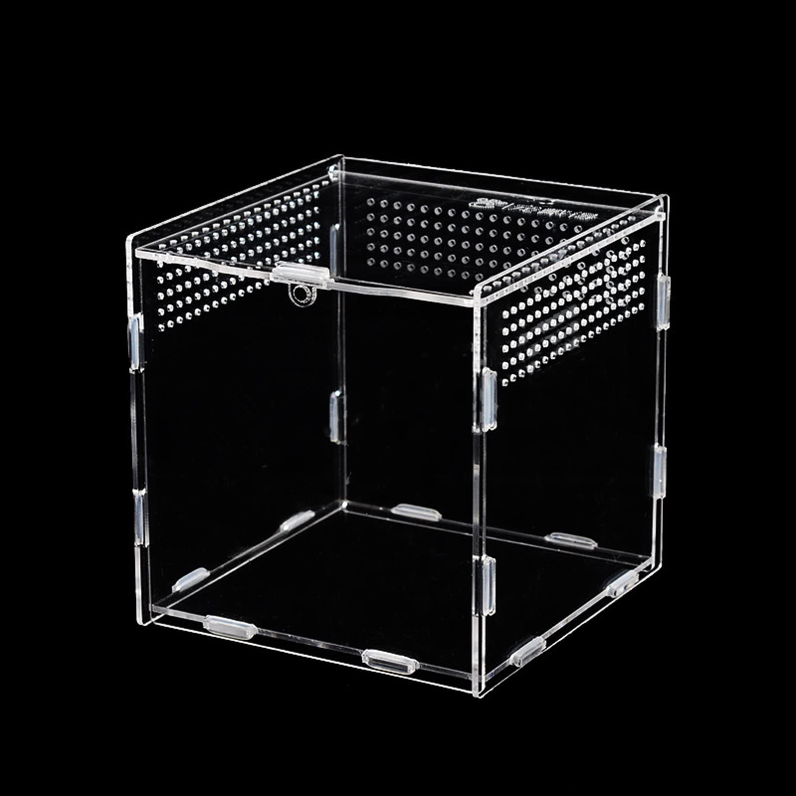 Caja de Alimentación de Insectos, Caja Alimentación Reptiles, Diseño Anti-Escape Recipientes de Acrílico para Terrario para Araña, Lagarto, Rana, Escorpión (9x9x9.5cm)