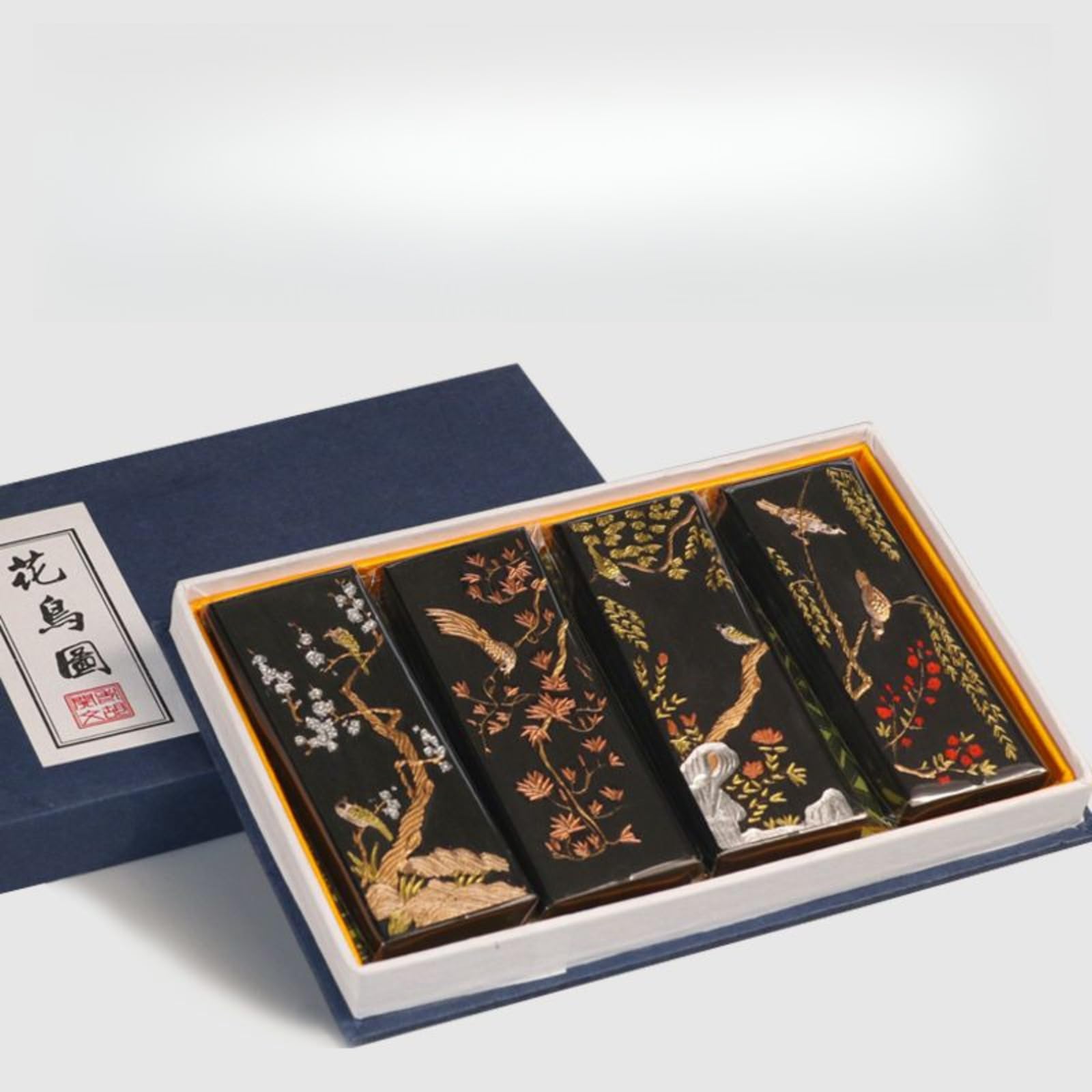 Lot de 4 bâtons d'encre de calligraphie avec coffret cadeau - 8 cm - Fournitures pour débutants