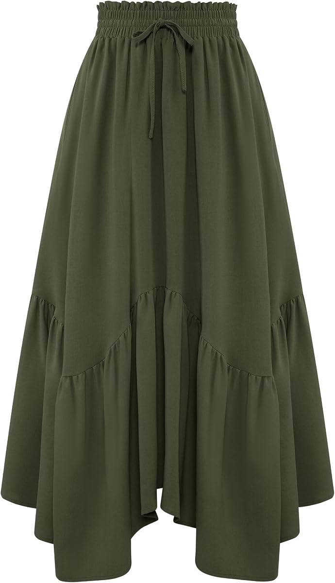 Arolina Mujer Faldas Largas Faldas Cintura Alta Faldas Maxi Renacimiento Verano Casual Elegante Una Línea Faldas Fluidas Con Bolsillos