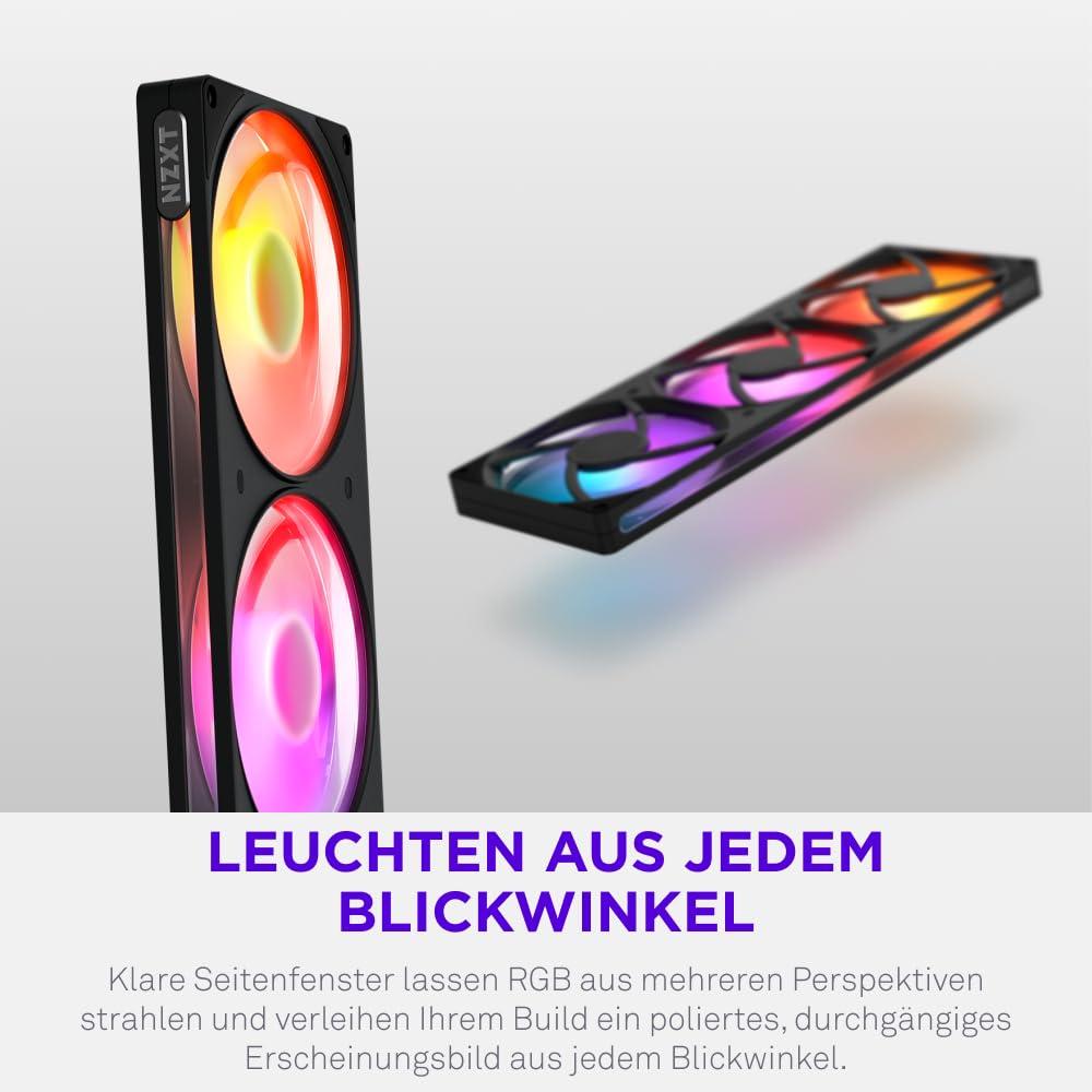 NZXT F420 RGB - 420mm single-frame PWM RGB Lüfter - Schwarz | 420mm single-frame Einheit mit drei 140mm PWM RGB-Lüftern. Lebendiges RGB und Gleitlager für leise Kühlung.