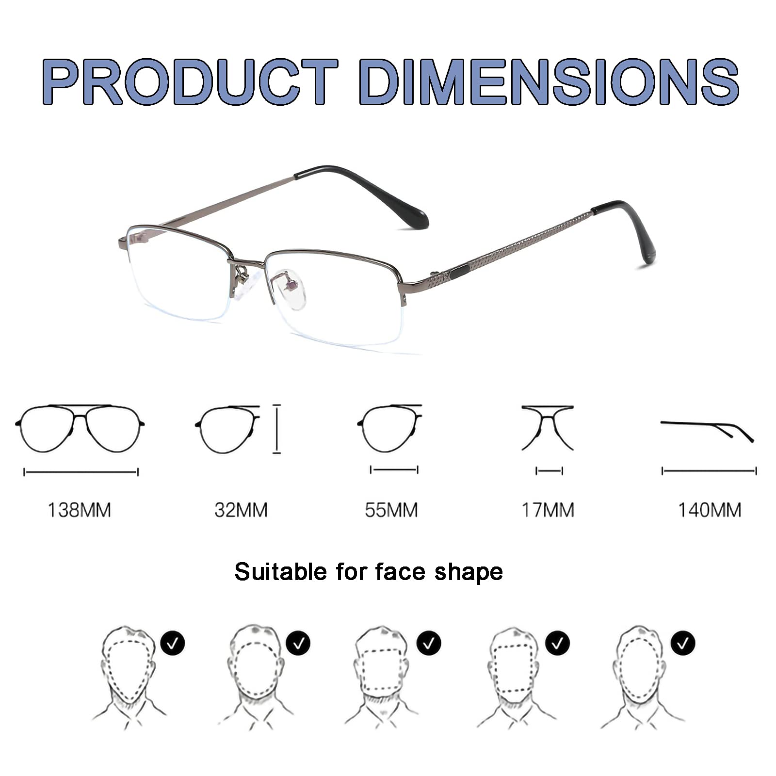 Metall Halbrahmen Lesebrille Progressive multifokale fotochromische Sonnenbrillen Leichte UV-Brille für Leser UV400 Herr,Grau,+2,50