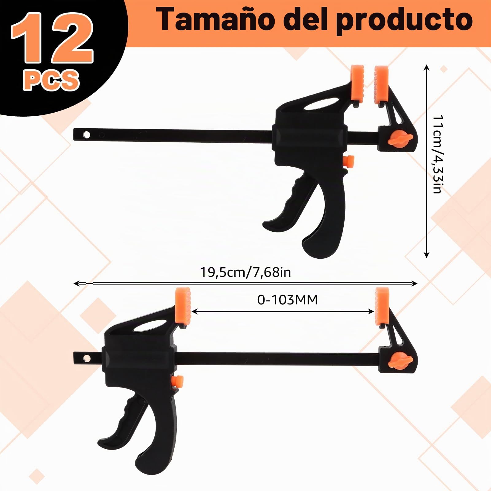 Juego de 12 abrazaderas de tornillo con envergadura de 110 x 195 mm, abrazadera de tornillo de 4 pulgadas para una fijación precisa, trabajo de carpintería, fijación precisa de piezas de