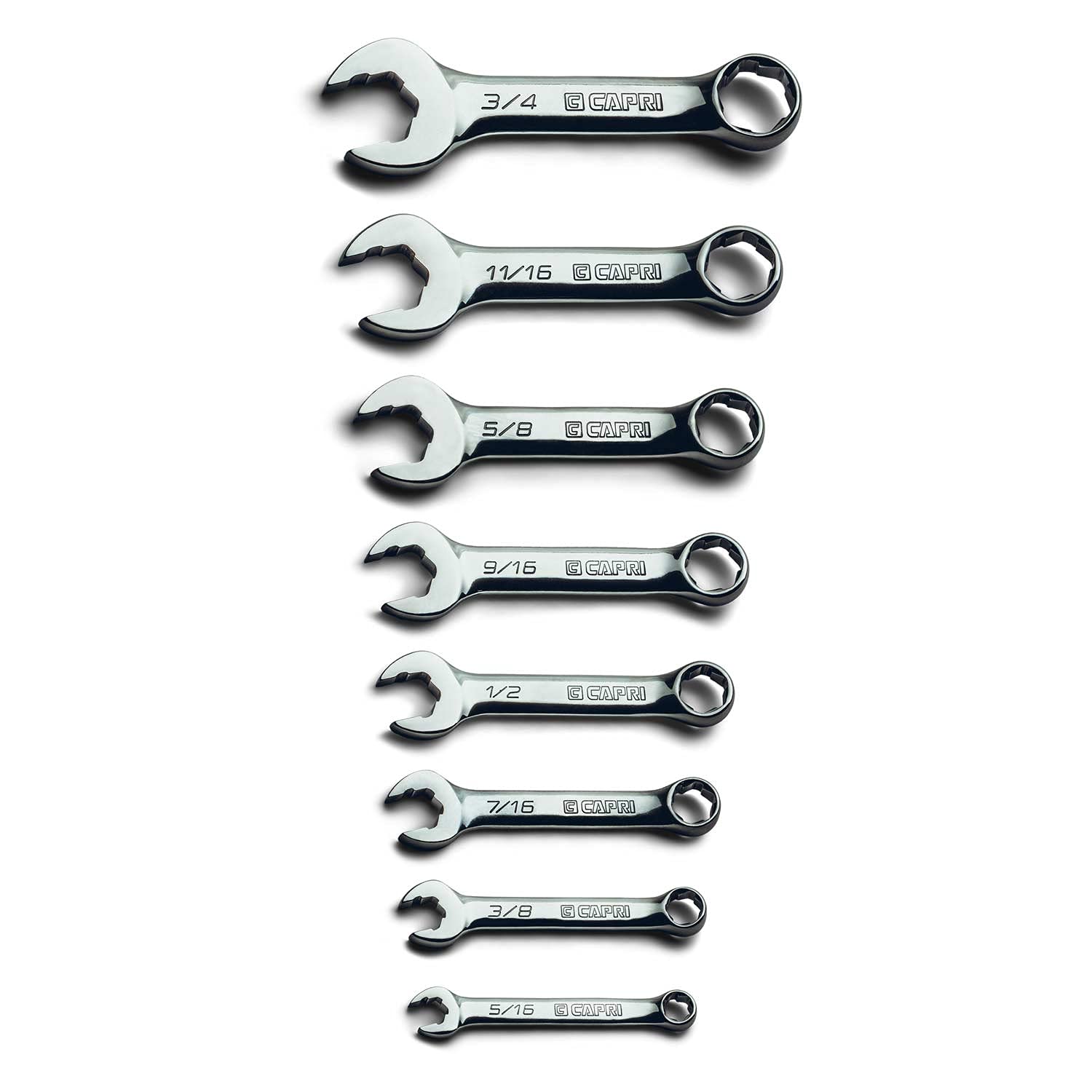 Capri Tools XT90 WaveDrive Pro Combination Wrench Set for Regular and Rounded Bolts (8-Piece SAE (Stubby) / Roll-up Pouch)