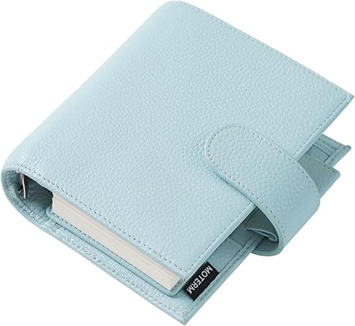 Moterm Pocket Luxe - Planificador de anillos Organizador de carpeta de cuero genuino (anillo de 1.181 in, color azul claro)