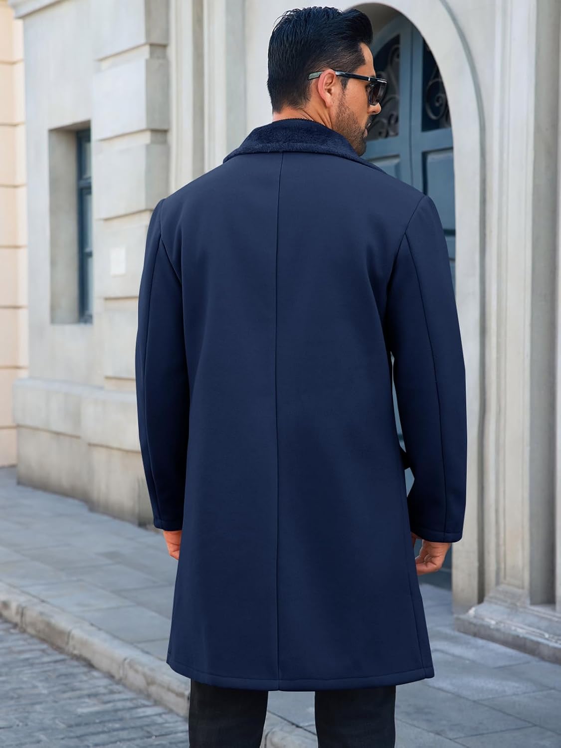 Runcati Mens Trench Coat Double Breasted Notched Collar Fleece Jacket Slim Fit Fall Winter Fuzzy Pea Coats Warm Overcoat - Image 3