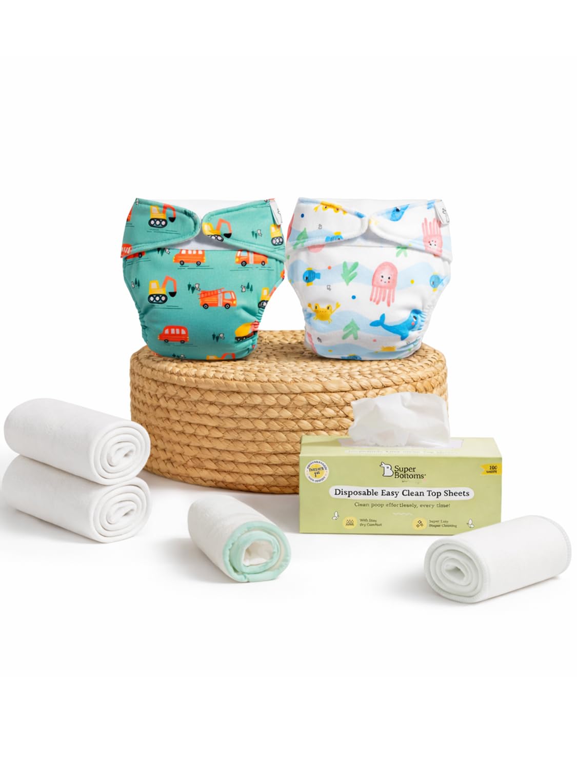SuperBottoms Starter Kit with UNO SuperSoft (Velcro Closure) – Reusable Washable Cloth Diapers for Babies 5–17kg with DryFeel Magic Pads, Booster, Universal Booster & 100 Disposable Diaper Liners-picture-22