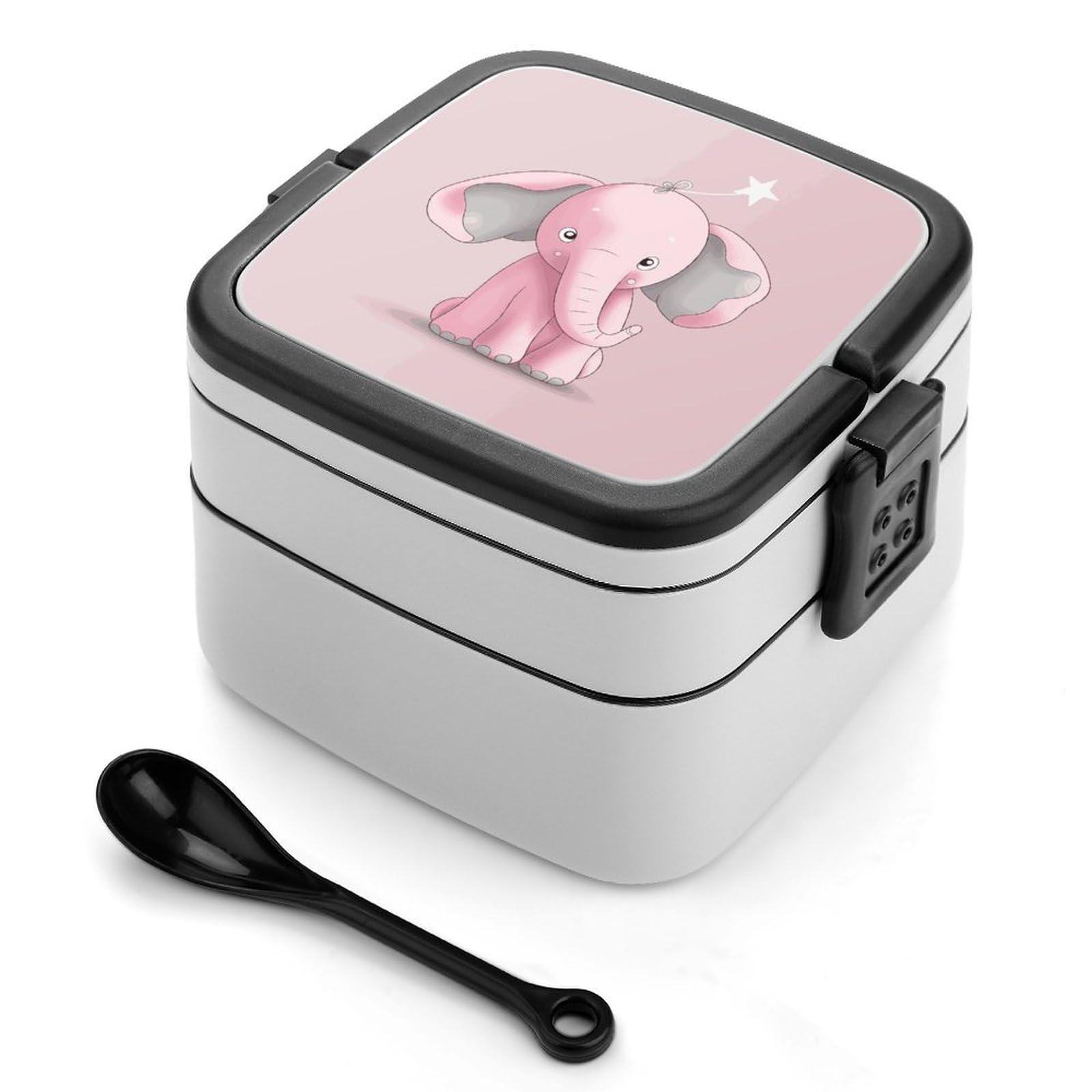 FekiLoot Pink Elephant Bento Box Adult Lunch Box Sealed Bento Lunch Boxes with Spoon Sturdy Double Layer Bento Boxes Snap-on Design Leak Proof Lunch Containers Ideal for Work