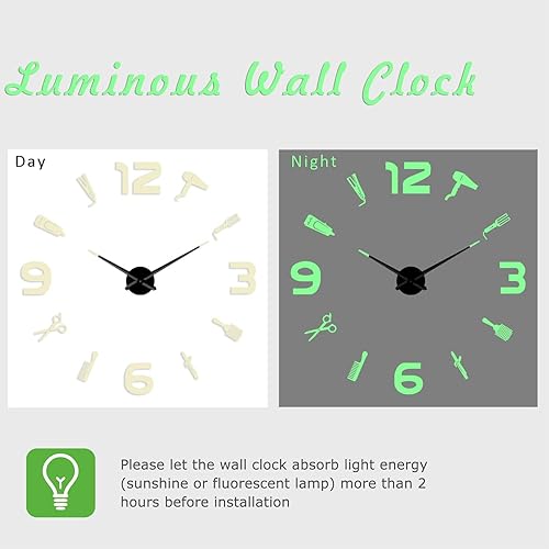 Miniatura 5 de Peluquería 3 reloj de acrílico luminoso sin marco, reloj de pared con calcomanías de espejo, reloj grande moderno para decoración del hogar, 47