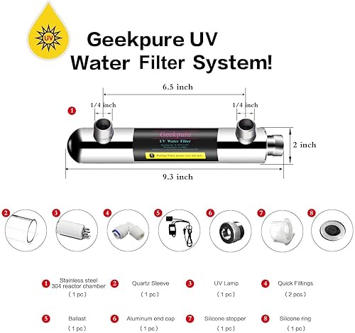 Miniatura 3 de Geekpure Actualización del filtro de agua UV de 6 vatios para el sistema de filtración RO de ósmosis inversa (0.5-1 GPM)