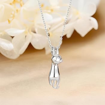 Elegante collana con gatto color argento da donna