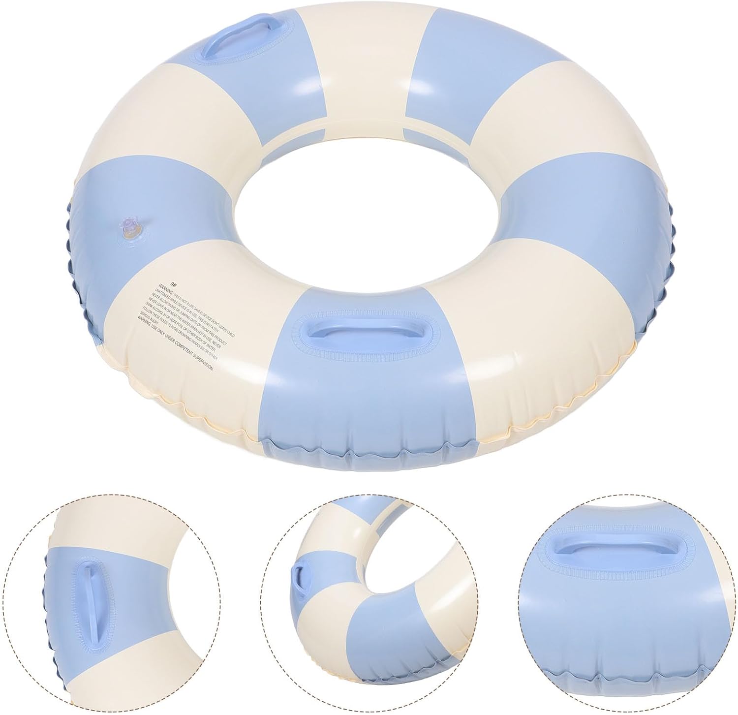 Adult Water Float Ring Inflatable Swim Ring with Double Handles Striped Pool Tube for Beach Outdoor Summer Fun Compact Foldable 9X6.7 Inches
