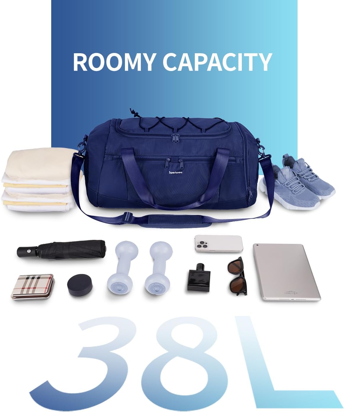 Sportsnew Gym Bag with Shoe Compartment and Yoga Mat Holder,3 Ways Travel Backpack with Wet Pocket,Duffel Bag for Women Men,Water Resistant Weekender Backpack Patent Pending (Blue) Navy Blue image 4 of 9 B0DQWM2TQG