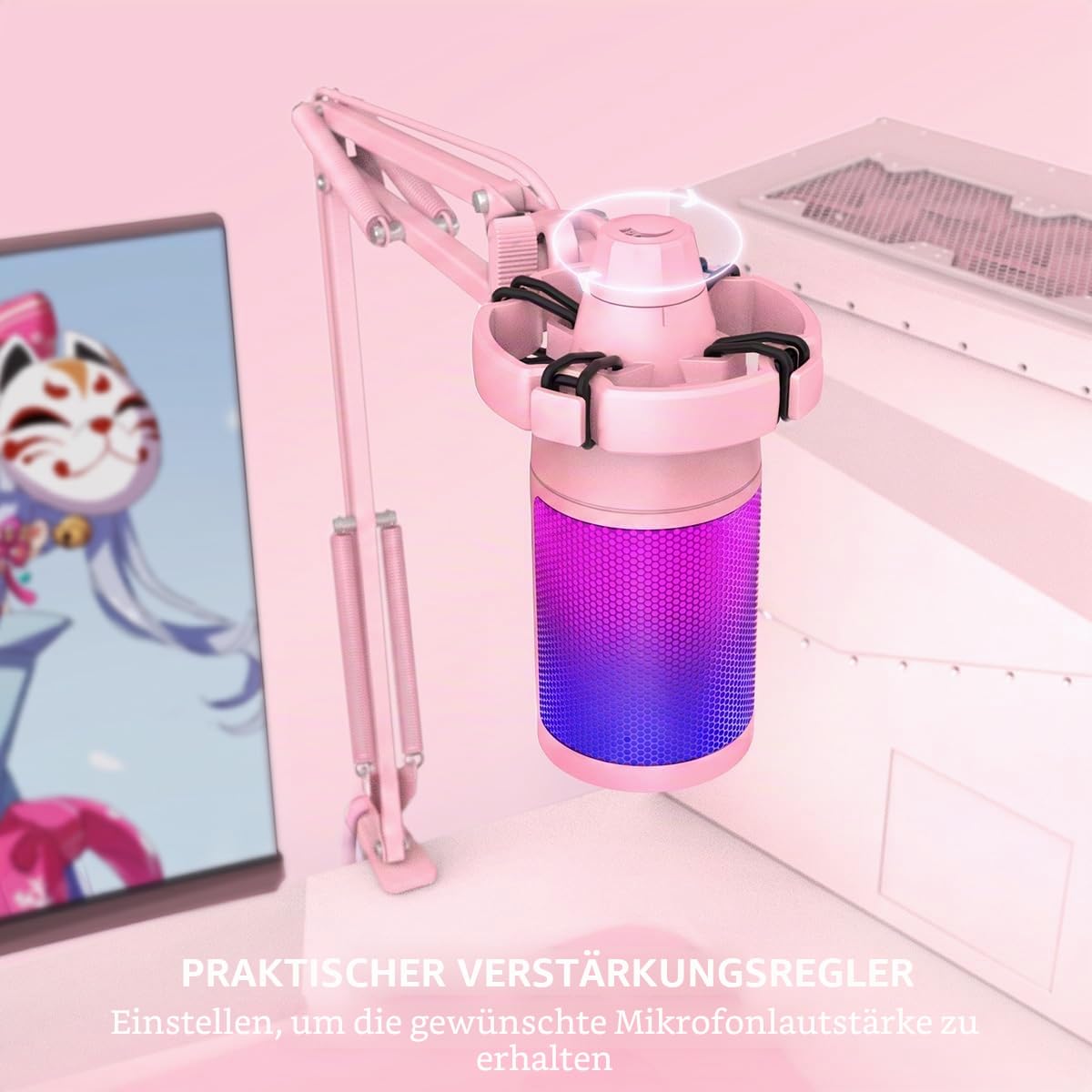FIFINE Gaming Mikrofon mit Arm, USB Microphone pc für MAC PS4 PS5 mit Stummschalttaste, Popfilter, Shock Mount für Streaming Podcast Studio