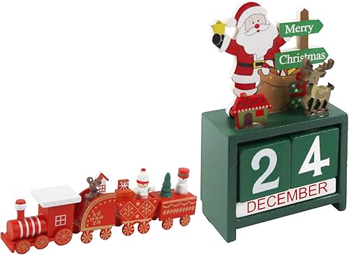 Calendario de Adviento navideño con bloques de cuenta regresiva con número de madera adorno de tren de madera de Navidad decoración de Navidad para