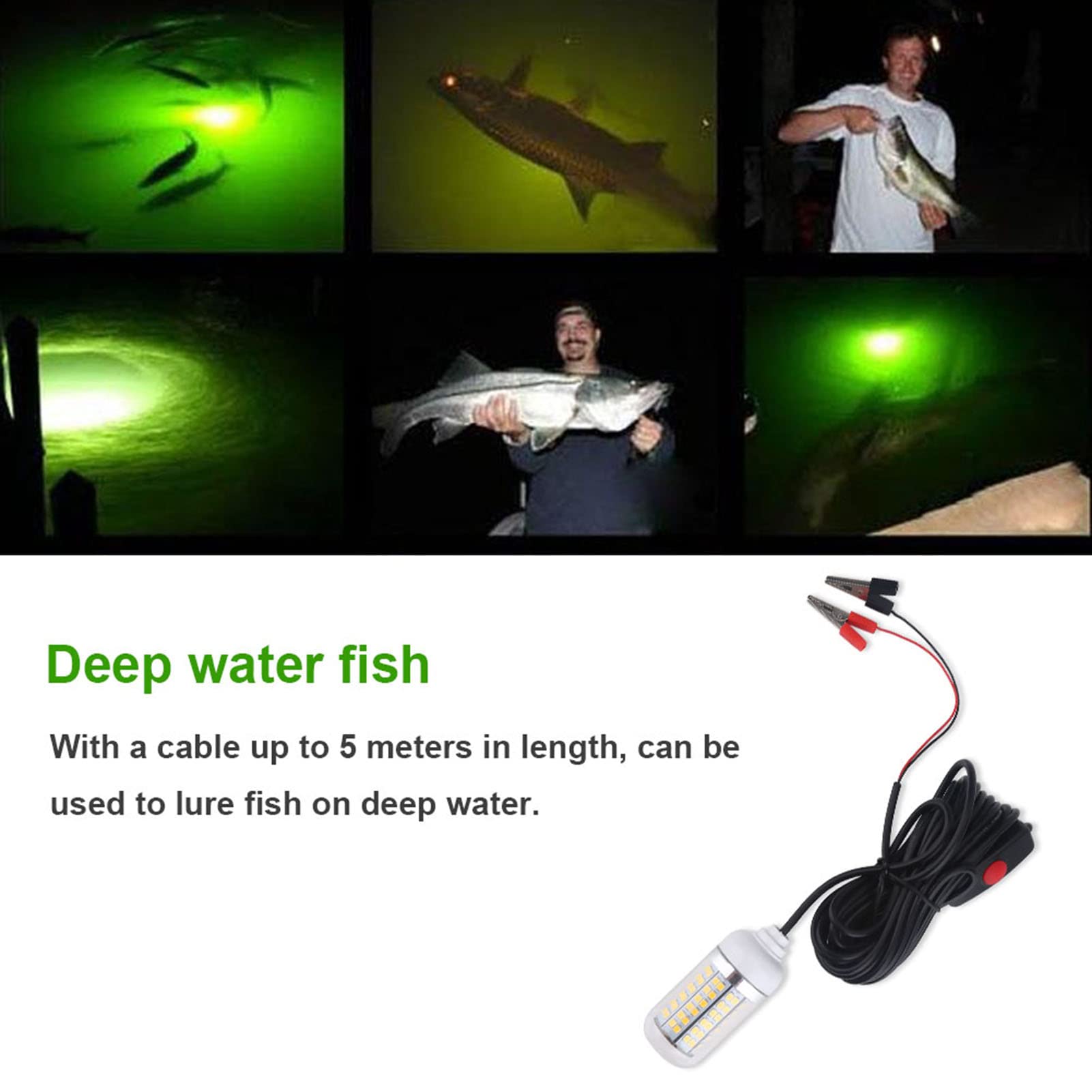 12V LED Night Fishing Lamp, Submersible Underwater Outdoor Fishing Boat (Warm Yellow Light)