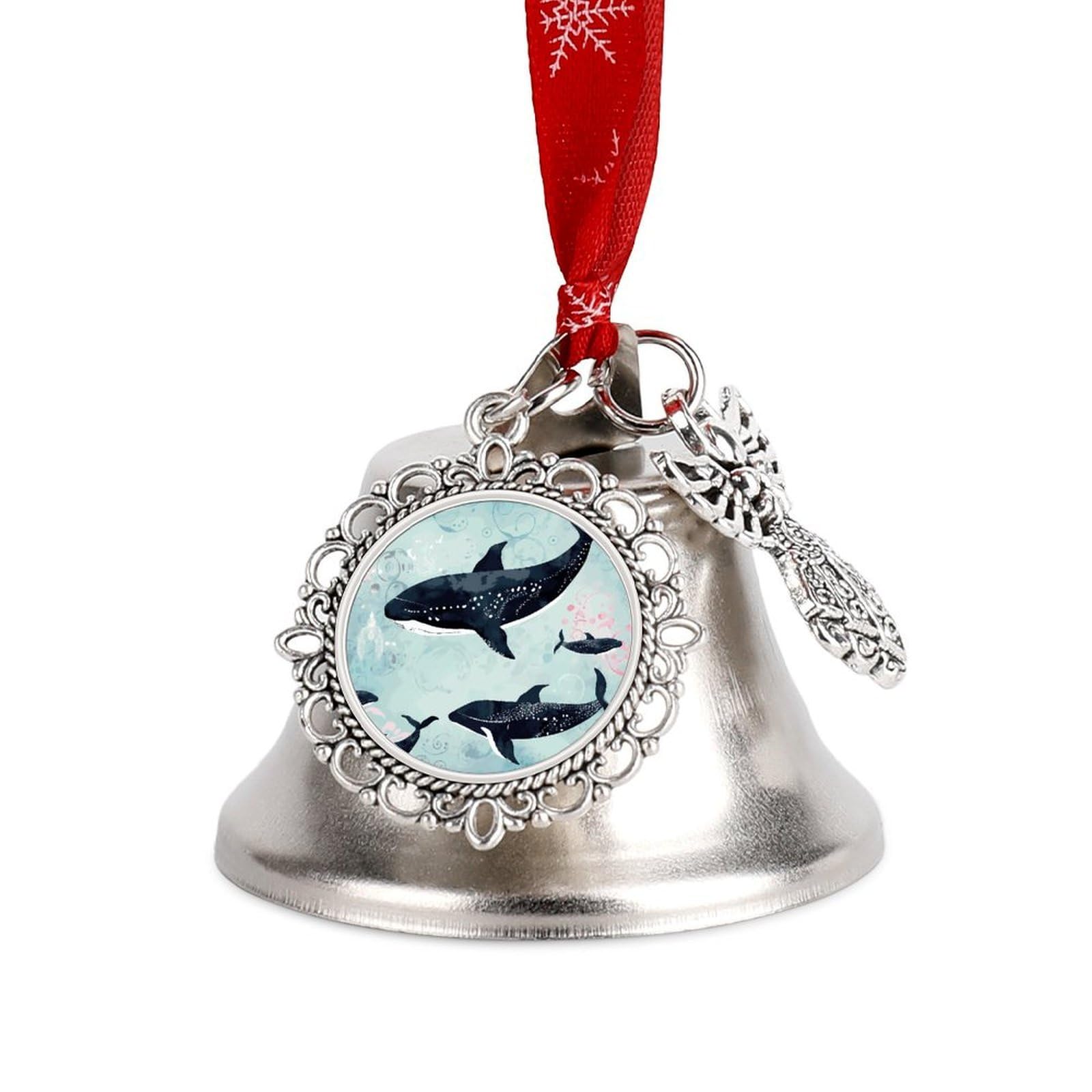 Whale Bell Ornament Red Ribbon for Christmas Tree Holiday Decoration Personality Believe Bell Ornaments Sleigh Bells for Winter New Year Party Supplies