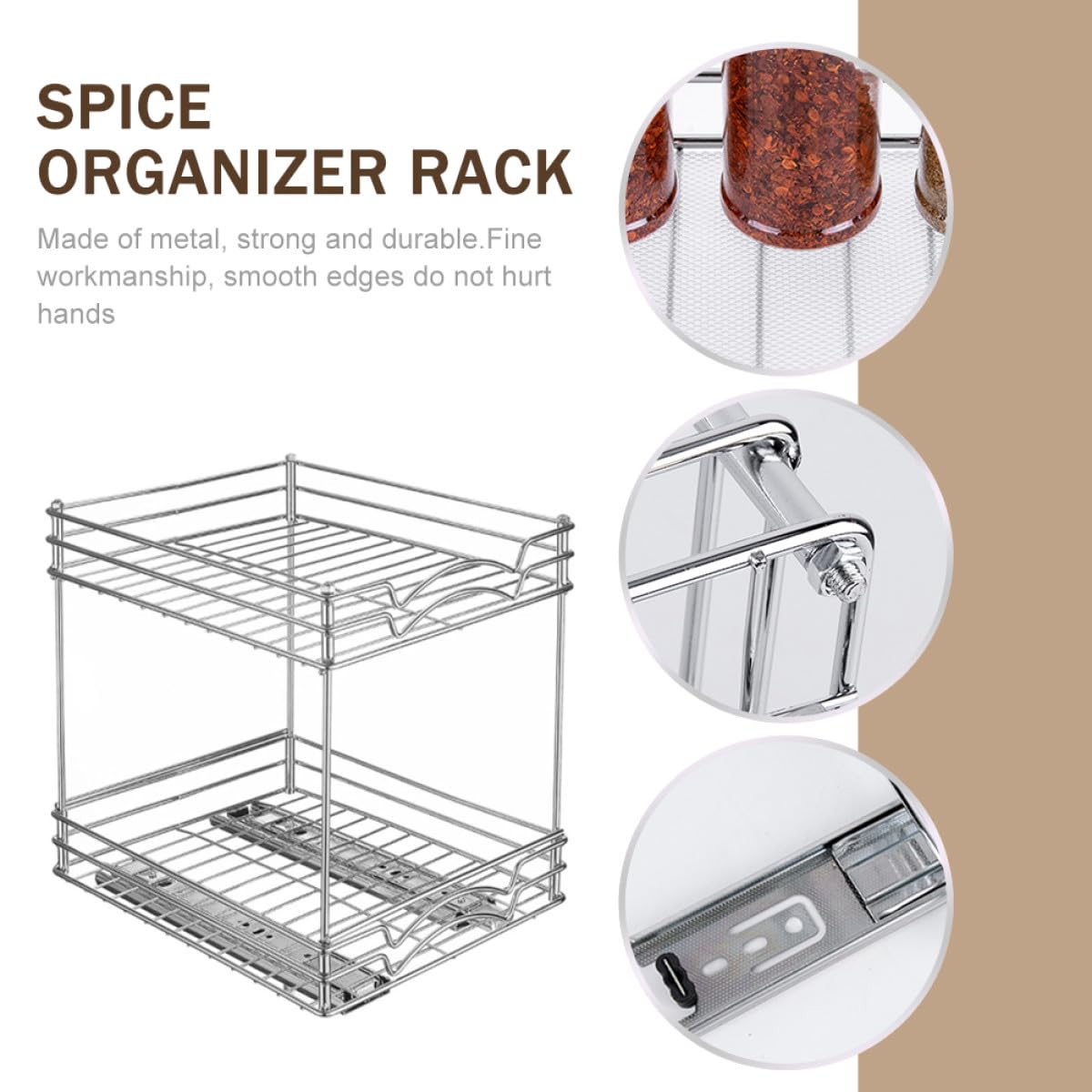 ifundom Estante de Especias Extraíble de Metal Cromado de 9 Pulgadas, Organizador de Condimentos de Doble Capa Desmontable para Cocina, Soporte para Almacenamiento Compacto de Frascos