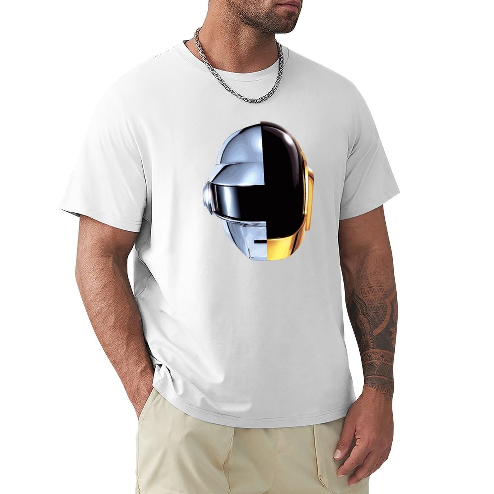 kanguMen's Da@ft Punk DJ Elect%Ron!ic Music Disco Par+ty Da@nce Casual Men T-Shirt Black Black M