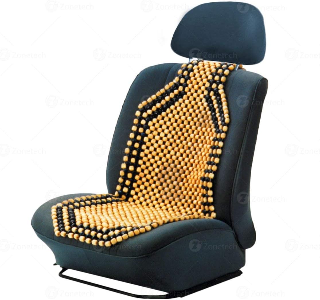 Zonetech Car Wood Beaded Seat Cushion- Zone Tech Nature Color Premium- Quality Massaging Double Strung Beaded- Seat Cushion for Stress Free- All Day!