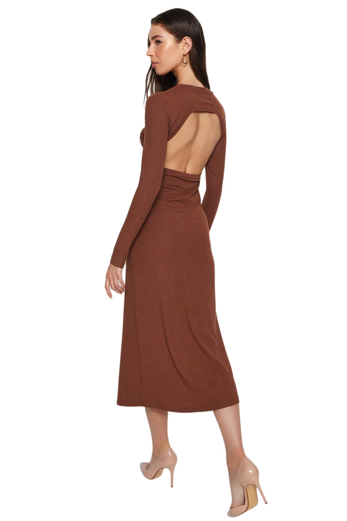 Trendyol FeMan Bodycon Slim fit Knit Dress,Brown,M