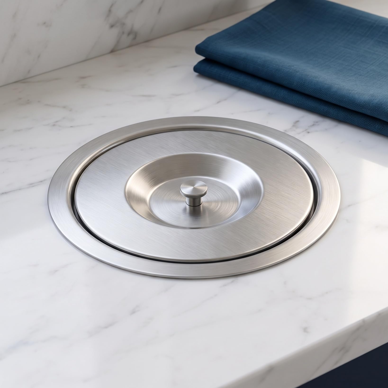 SHINEOFI Couvercle Poubelle Encastrable Inox, Cache Poubelle de Comptoir