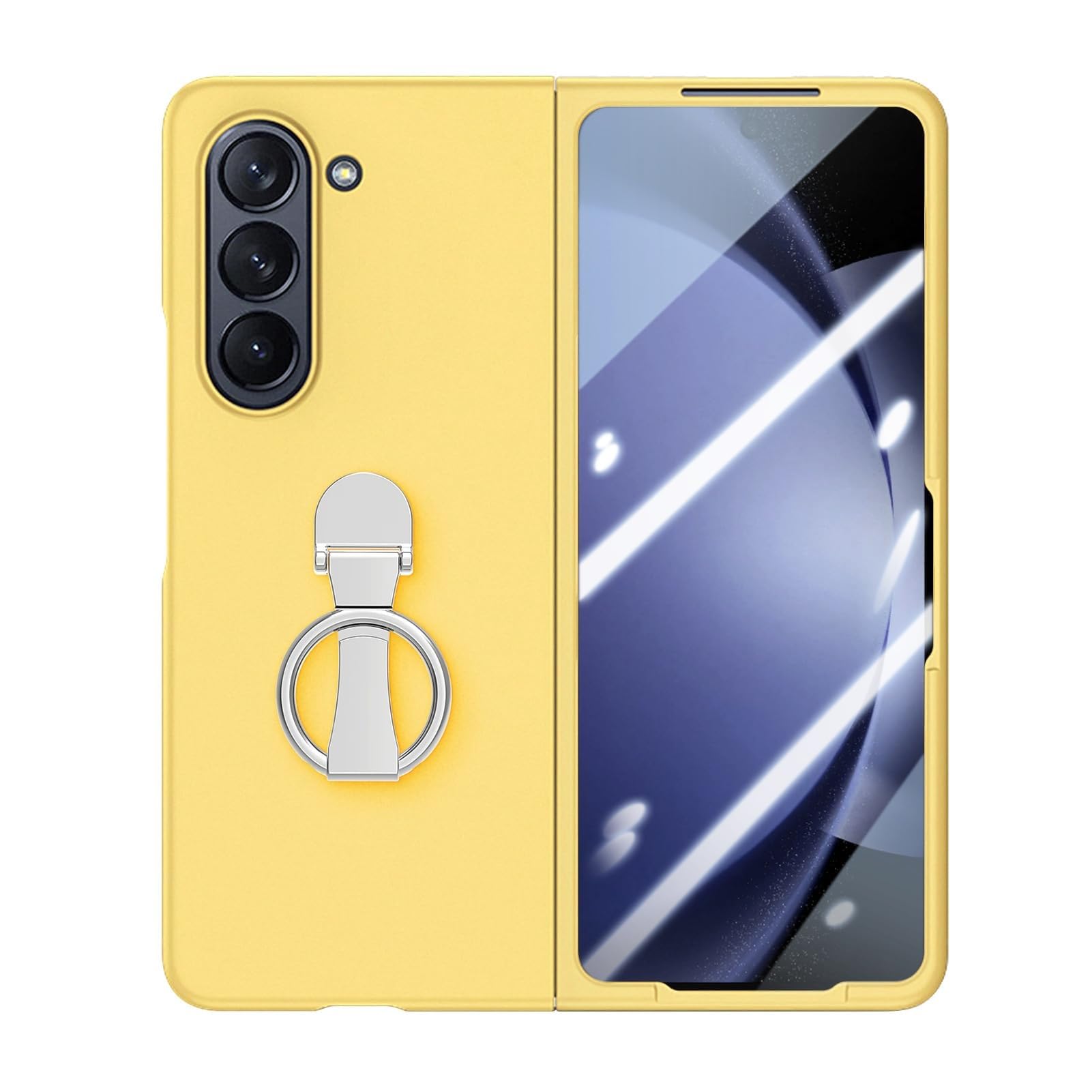 Custodia Per Samsung Galaxy Z Fold 6, Sottile Antiurto Custodia In Pc Smerigliato, Vetro Temperato Custodie Schermo Protettive, Custodia Con Supporto Ad Anello Girevole A 360°(Yellow)