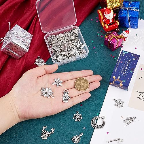 SUNNYCLUE 1 Box 64Pcs 16 Style Christmas Charm Bulk Silver Christmas Charm Tibetan Alloy Candy Snowflake Snowman Xmas Bell for jewellery Making DIY Necklace Bracelet - Image 3