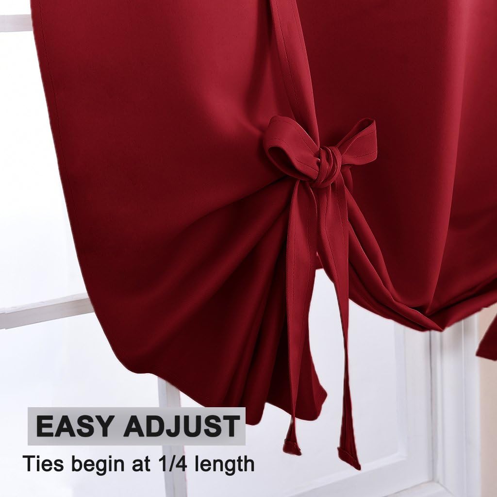 Pony Dance Kitchen Curtains for Decoration - Roman Shades Tie Up Curtain Valances Set Blackout Grommet Top for Home Decoration, W 42 x L 45 in, Red, Set of 1