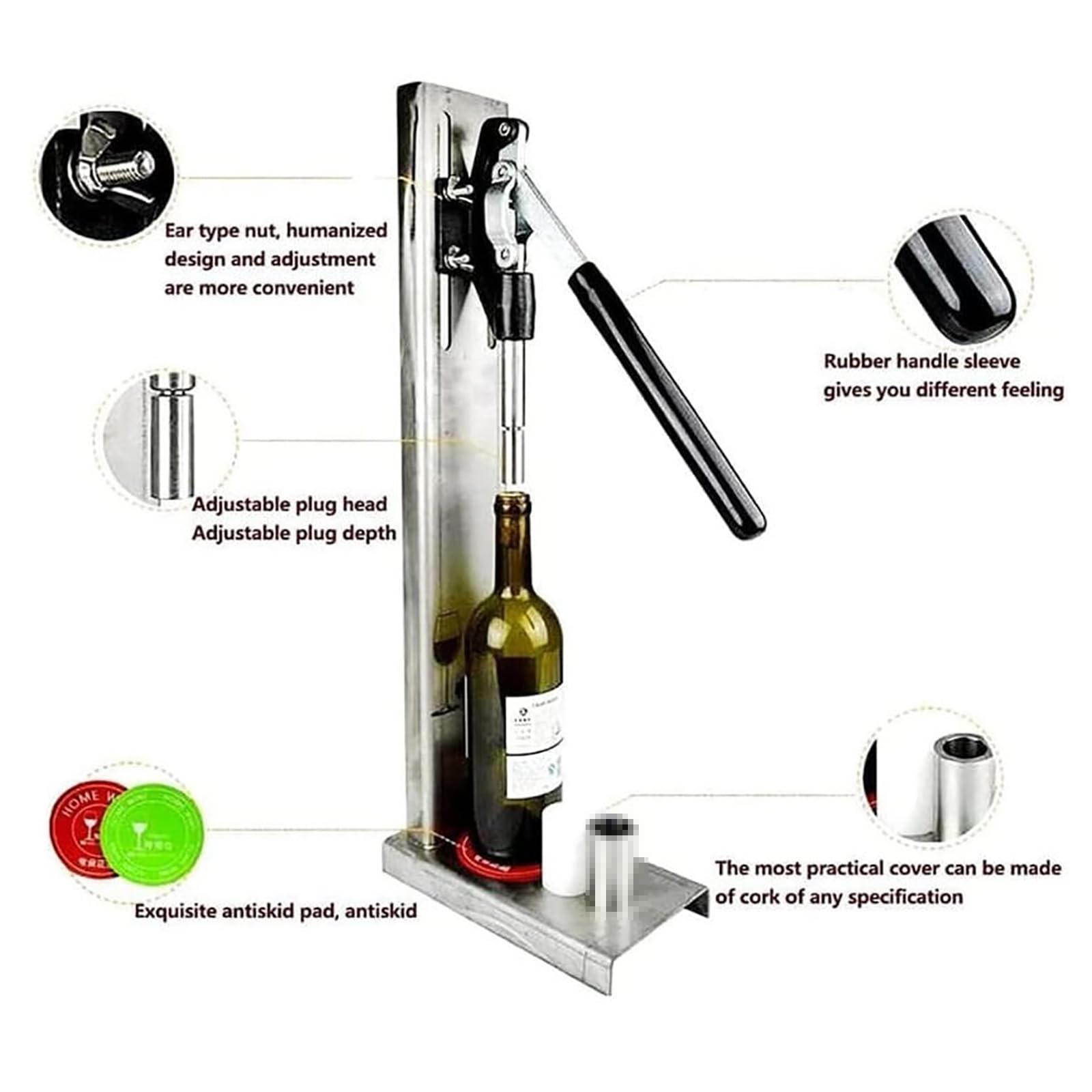 Máquina taponadora manual para botellas, prensado de corcho de alta velocidad hasta 300 botellas por hora, ideal para sellado de botellas de vino y elaboración casera