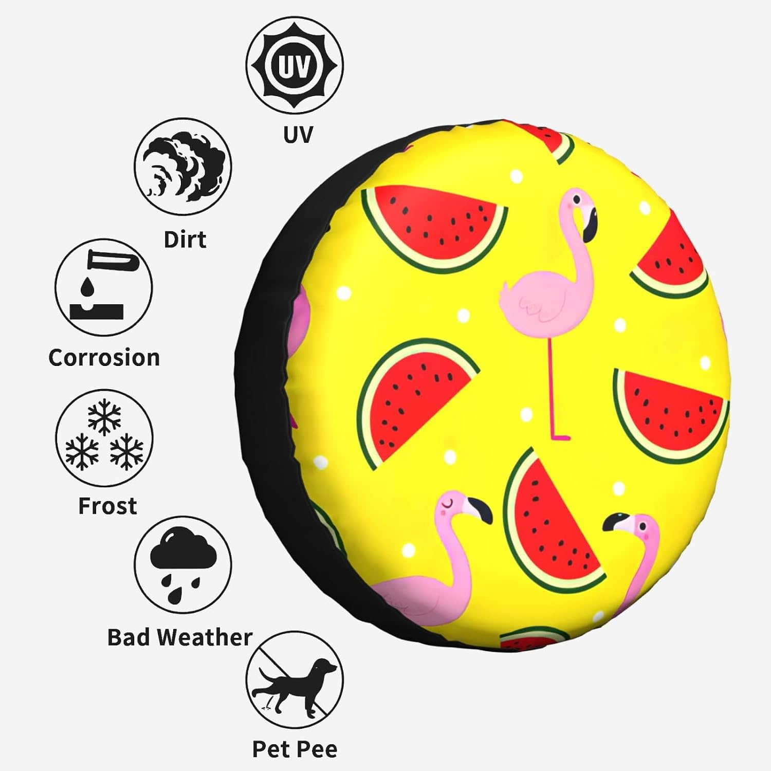 Red Flamingo and Watermelon Print Tire Cover Universal Spare Wheel for Trailer Rv SUV Truck Camper Travel Accessories