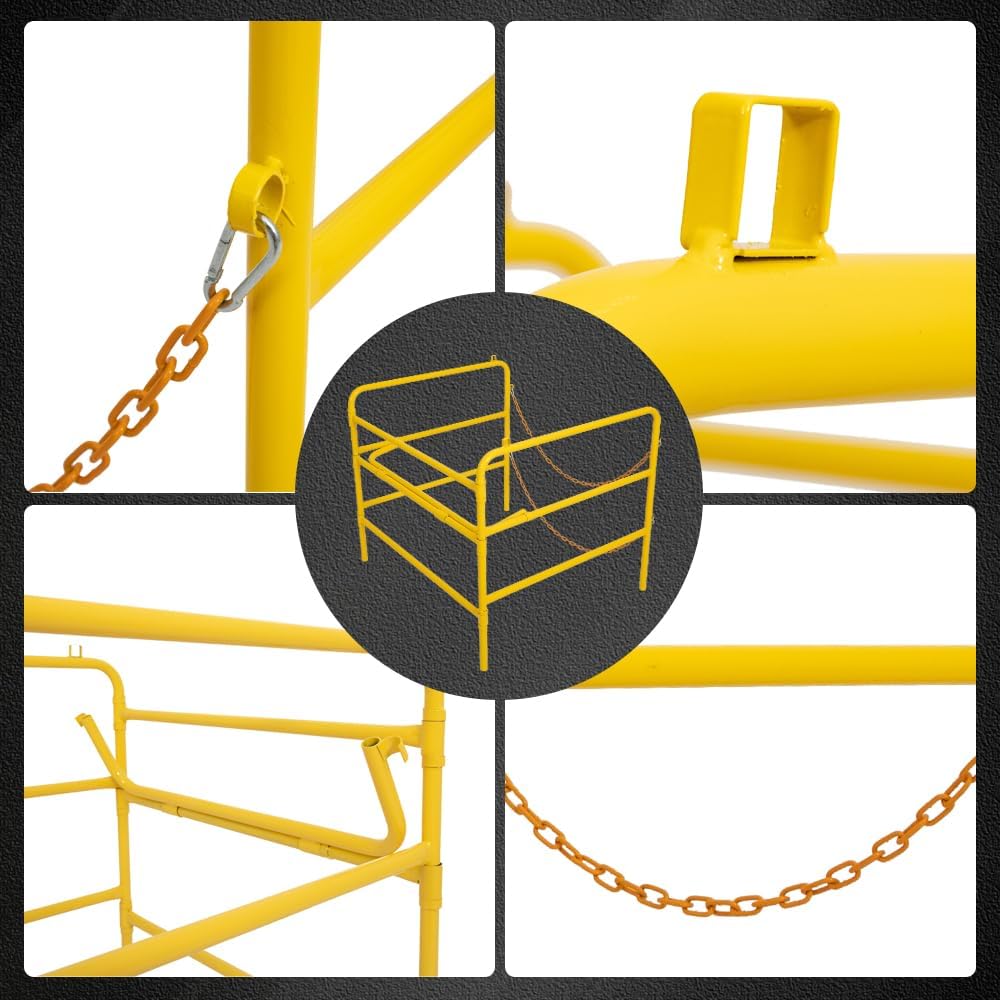 Yeeoy Steel Manhole Guard Rail, Collapsible Durable Safety Guardrail with Chains for Utility Maintenance Yellow