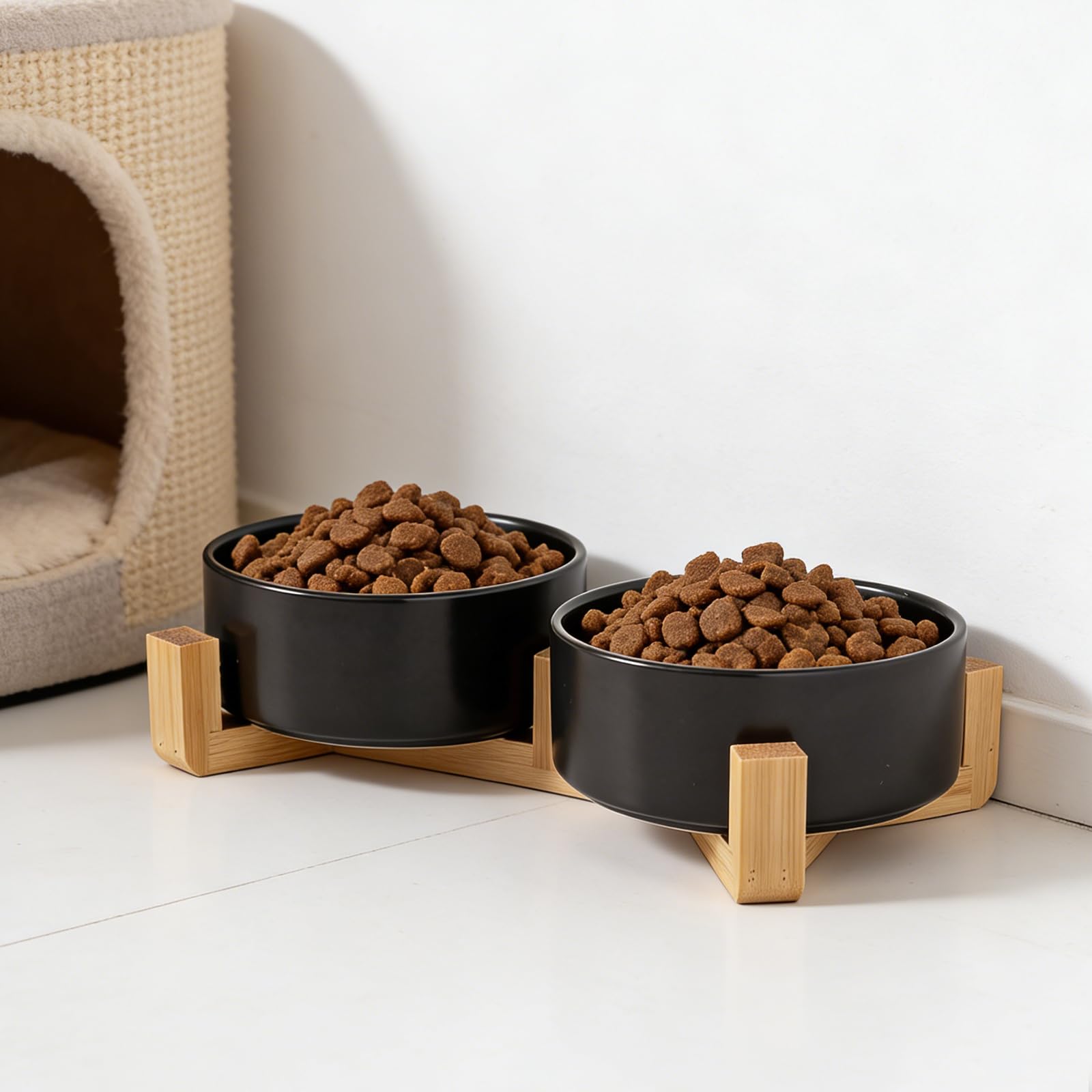 Ciotola per cani in ceramica, doppia ciotola, nera, 2 x 850 ml