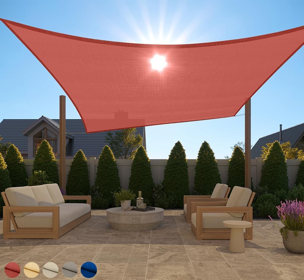 GORILLA GRIP Heavy Duty Sun Shade, UV Protection Fade Tear and Rust Resistant Rectangle Sunshade Canopy, Curved Edges Blocks Sunlight, Breathable Sail, Outdoor Patio, Lawn Garden 10x13 FT Terra