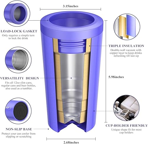 Miniatura 5 de Enfriador de latas delgado 4 en 1 para latas de 12 onzas y botellas de cerveza, mantiene 8 horas frías, fácil de sostener, soporte de latas de acero