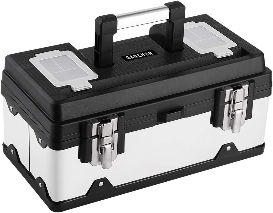 GANCHUN 16-Inch Metal Toolbox, Stainless Steel Tool Box Tool Organizer