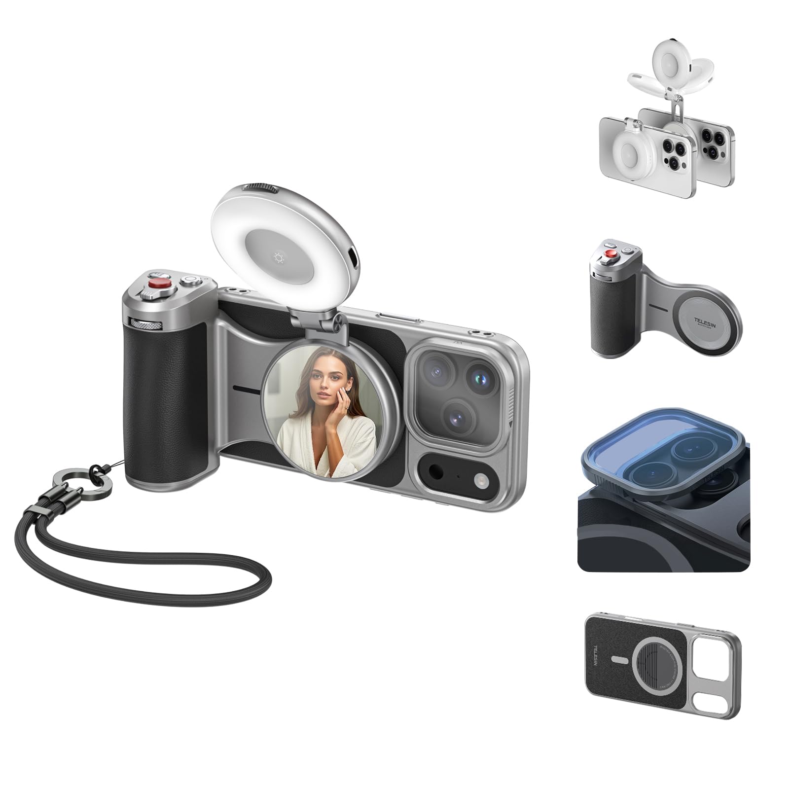 Master Grip Kit für iPhone 17 Pro Max,AFAITH Magnetic Handy-Kameragriff mit Phone Selfie Light und UV-Filter,Creator Kit Integrierter 3200mAh Akku, Wireless Charger, Kühlende Graphen Handyhülle