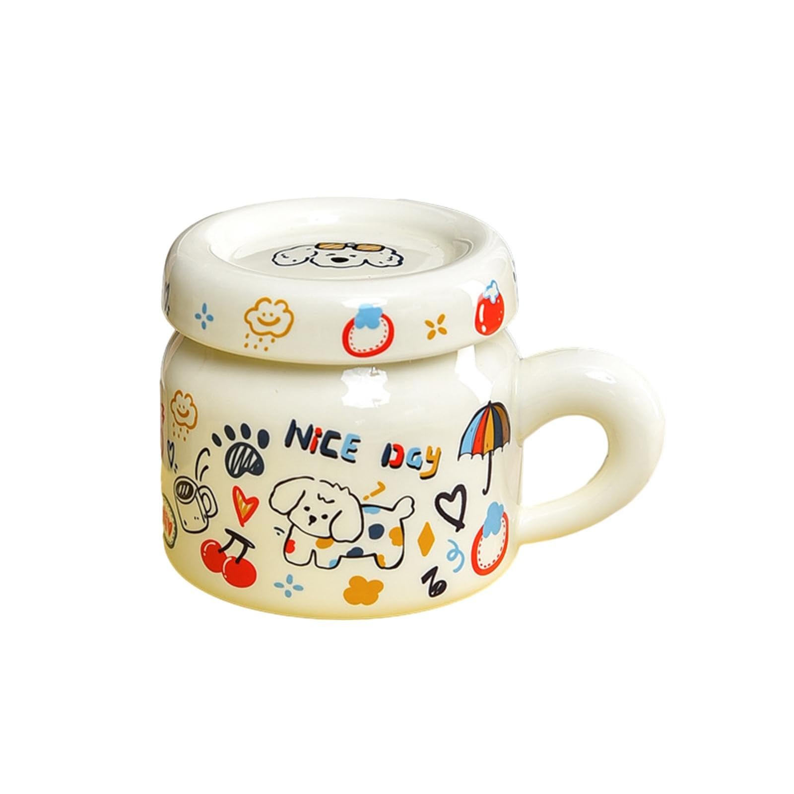 Taza de cerámica para cachorros de 400 ml con tapa, creativa, bonita taza de dibujos animados, divertida y divertida, 400 ml