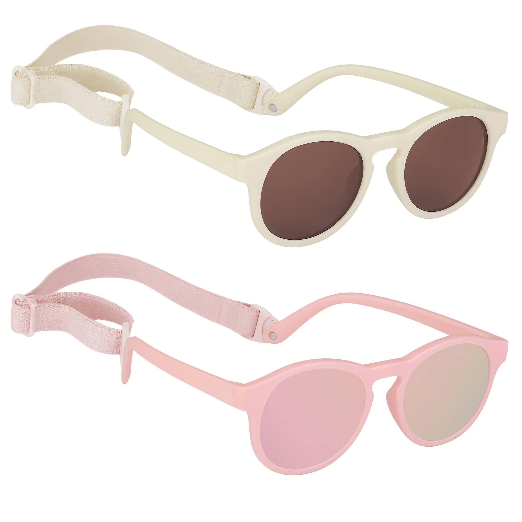 2 Pack Toddler Sunglasses Polarized with Strap for 0-24 Months/2-4 Years Kids, Girls Boys Baby Glasses UV Protection