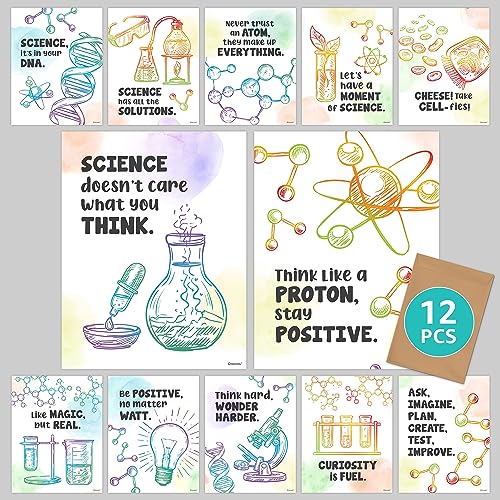 Decorably 12 Science Quotes Posters for Classroom, 8.5x11in Educational, Matte-Laminated School...